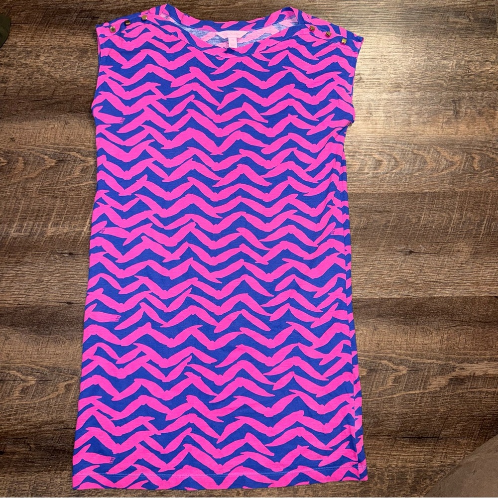 Lilly Pulitzer Robyn Shift Short “I Got Lucky” Pink/Blue Dress Size XS